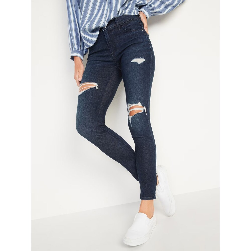 Old Navy Rockstar Super Skinny Jeans Womens 6 Blue Dark Wash Distressed NEW